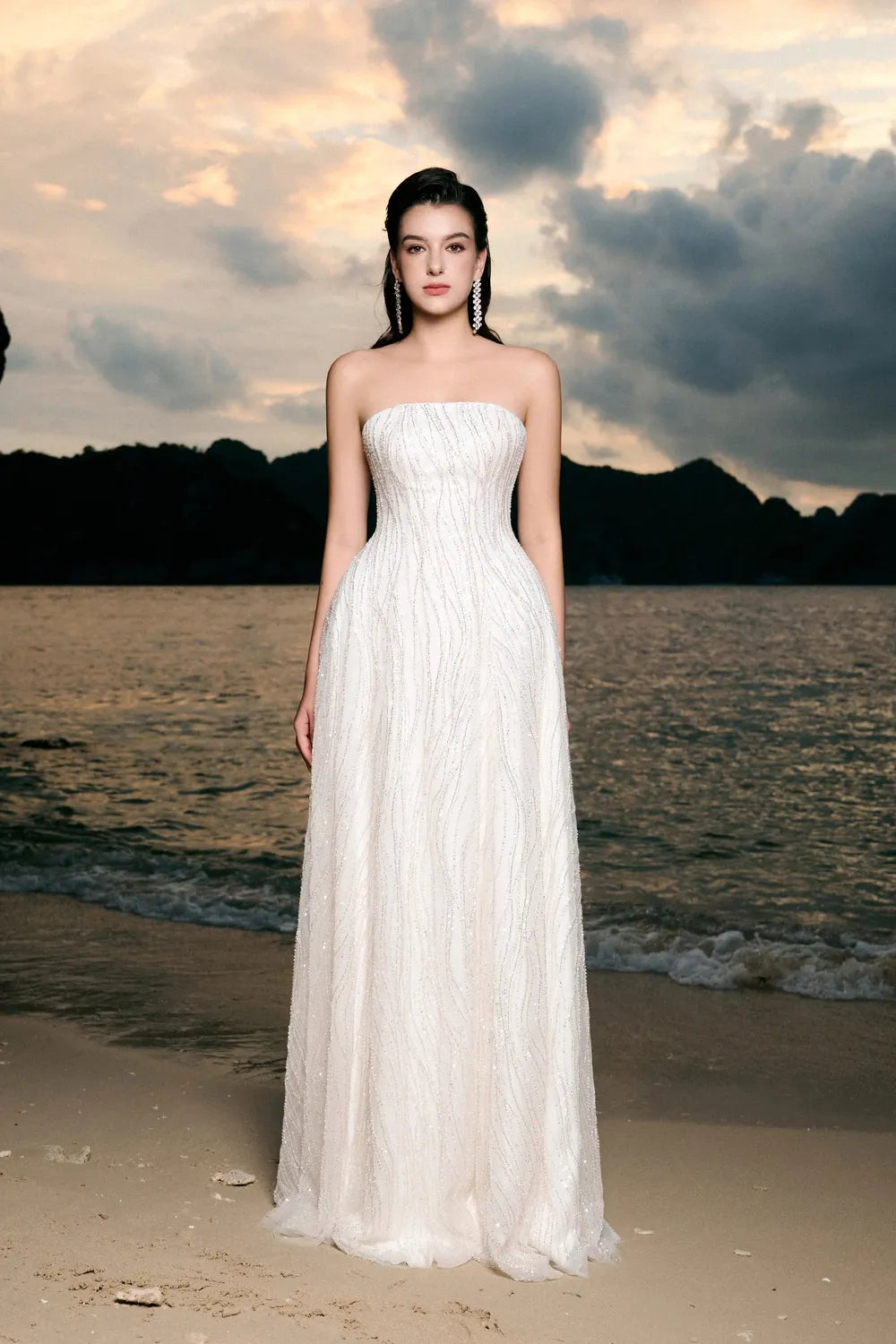 Strapless Wavy Crystal Embellished Dress